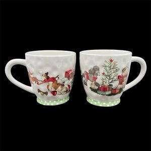 Set of 2 Pier 1 Park Avenue Puppies Mugs Christmas Morning Pups Cups 16 oz NEW